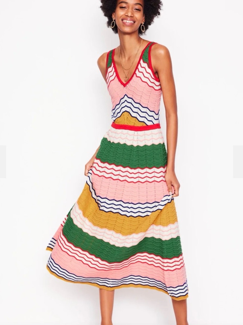 Boden V-Neck Maxi Knitted Dress in Multi Stripe (8R) - Picture 2 of 8